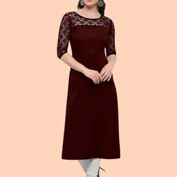 ZELZIS Women Crepe Solid Straight Kurta-picture-1