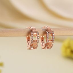 DressBerry Rose Gold-Plated Crystal Studded Circular Shaped Hoop Earrings-image-18
