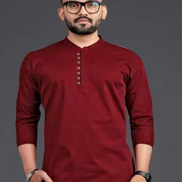 OJ TREND Men solid designer front zip and wooden button look Long sleeve cotton kurta-picture-11
