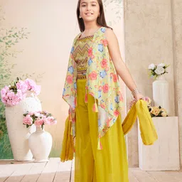 Aarika Girls Chevron Printed Top With Palazzos Dupatta & Shrug-picture-3