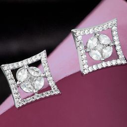 Anouk Silver Plated Cubic Zirconia Studded Square Shaped Studs-12