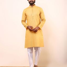 Satwaa Geometric Yoke Design Mandarin Collar Linen Straight Kurta-picture-10