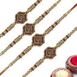 MEIRA JEWELLERY Set Of 4 Omkar Designer Rakhis With Greeting Card & Roli Chawal-17