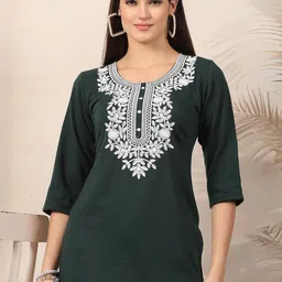 Clora Creation Women Floral Embroidered Thread Work Woollen Kurta-image-23