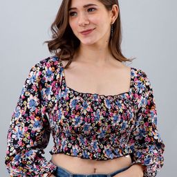 DressBerry Floral Print Puff Sleeve Crop Top-image-64