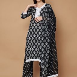 Poshak Hub Floral Printed Pure Cotton Straight Kurta With Palazzos & Dupatta-image-38