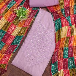 KALINI Floral Embroidered Sequinned Cotton Unstitched Dress Material-image-75