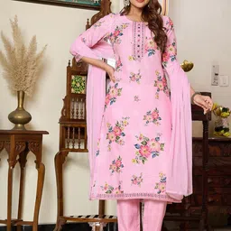 Moda Rapido Women Floral Printed Regular Sequinned Kurta with Trousers & With Dupatta-picture-24