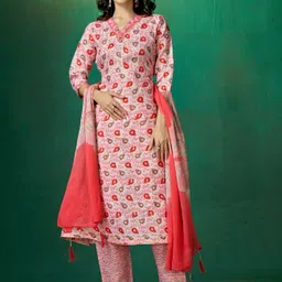 DIVASTRI Women Floral Printed Regular Gotta Patti Pure Cotton Kurta with Trousers & With Dupatta-image-81