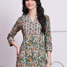 Rajnandini Women Mandarin Collar Ethnic Printed Pure Cotton Tunic-picture-34