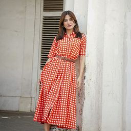 DIMPLE DESIGN STUDIO Women Red Checks Cotton Shirt Dress-image-44