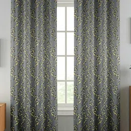 Florida Charcoal & Gold-Toned 2 Pieces Floral Printed Velvet Black Out Long Door Curtain-image-39