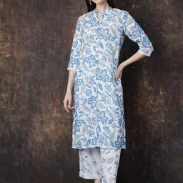 Melange by Lifestyle Women Floral Printed Layered Pure Cotton Kurta with Palazzos-picture-12
