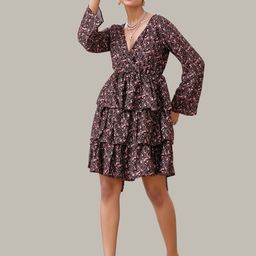 The Roadster Lifestyle Co Women Floral Printed V-Neck Layered Fit and Flare Dress-image-10