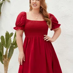 DressBerry Curve Puff Sleeve Fit & Flare Dress-image-42