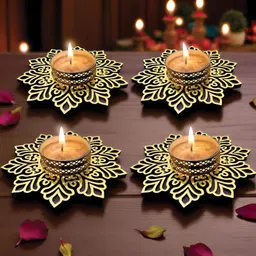 Art Street Gold-Toned 4 Pieces Glass Candle Holders-picture-1