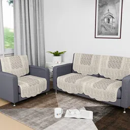 Myntra Elegant Homes Cream 6 Pieces Self Design Cotton Sofa Cover-image-77