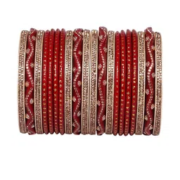 TAJ BRIDAL STORE Set Of 20 Rhinestones Studded Zig-Zag Lac Bangles-picture-2