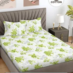Myntra Elegant Homes Green Floral Printed Pure Cotton 300TC King Bedsheet Set 2.5 x 2.25 m-image-89