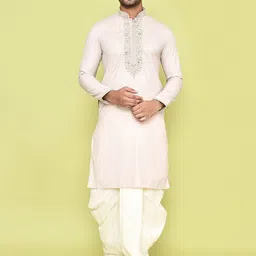 Arihant Rai Sinha Men Ethnic Motifs Yoke Design Regular Thread Work Pure Cotton Kurta with Dhoti Pants-picture-10