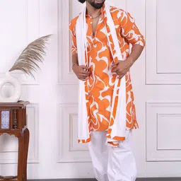 MIDAV Men Printed Gotta Patti Floral Pathani Kurta-image-22