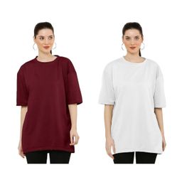 NOTWILD Women Pack Of 2 Solid Round Neck Cotton Oversized T-shirts-image-67