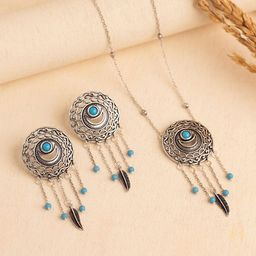 Voylla Boho Tribe Dreamcatchers Vision Oxidised Pendant Set-46