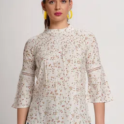 me Queen Women Floral Micro Print Bell Sleeve Regular Top-image-37
