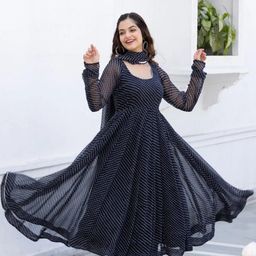 Daeneyrys Striped Anarkali Gown With Dupatta-image-72