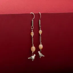 Shrim jewels Brass-Plated Onyx Beaded Oxidised Bird Shaped Drop Earrings-picture-7
