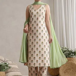 Khushal K Floral Printed V-Neck Pure Cotton Kurta With Palazzos And Dupatta-18