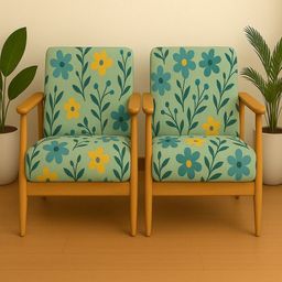 STITCHNEST Green & Yellow 4 Piece Printed Lycra Sofa Cover-25