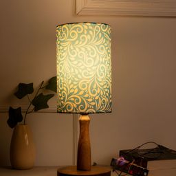 green girgit White Printed Wood Cylindrical Shaped Table Lamp with Bulb-image-35