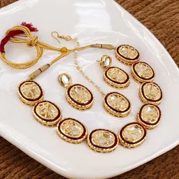 LUCKY JEWELLERY 18K Gold-Plated Kundan-Studded Jewellery Set-29
