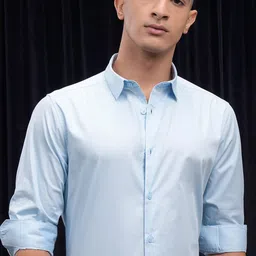HIGHLANDER Men Spread Collar Solid Cotton Slim Fit Casual Shirt-image-43
