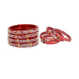 SOMIL Set of 8 Red Alloy Bangles-image-99