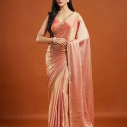 LOROFY Beads and Stones Poly Crepe Tussar Saree-picture-1