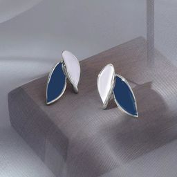 VAGHBHATT Silver-Plated Leaf Shaped Enamelled Studs-57