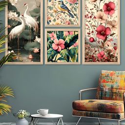 Kotart Brown, Pink & Green 4 Pieces Floral and Botanical Wooden Wall Arts-picture-47