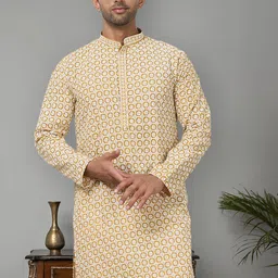 Jompers Men Geometric Embroidered Chikankari Kurta-picture-20