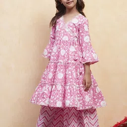 Biba Girls Floral Printed Regular Pure Cotton Kurta with Sharara-picture-56
