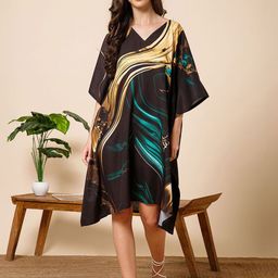Aditi Wasan Women Print Kimono Sleeve Kaftan Midi Dress-image-4