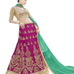 MANVAA Pink & Green Embroidered Beads and Stones Semi-Stitched Lehenga & Unstitched Blouse With Dupatta-image-76