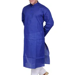 Exotic India Mandarin Collar Pure Cotton Kurta With Pyjamas-picture-45