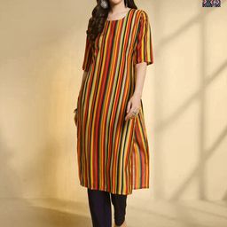 HERE&NOW Selection Of 2 Striped Round Neck Straight Kurta-image-34