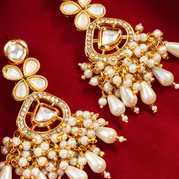 Anouk Gold-Plated Pearls Beaded Tasselled Floral Shaped Drop Earrings-picture-32