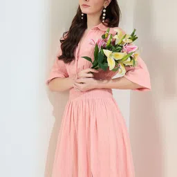 StyleStone Women Flared Sleeves Side Slits Shirt Midi Dress-image-18