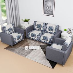 Aura Blue & White Printed Cotton Sofa Cover-image-31
