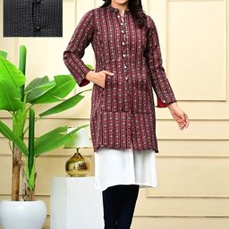 Vasjac Mandarin Collar Longline Open Front Jacket-image-7