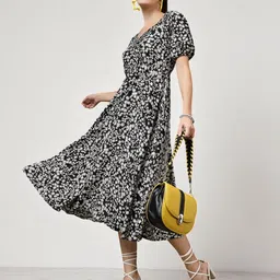 OOMPH! FACTOR Floral Print Puff Sleeve Crepe Fit & Flare Maxi Dress-image-15